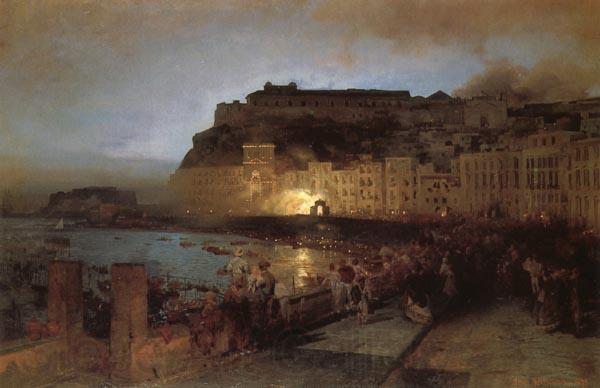Oswald achenbach Fireworks in Naples Norge oil painting art